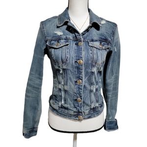 𝅺American Eagle Super Stretch Classic Distressed Fitted Jean Jacket Size M